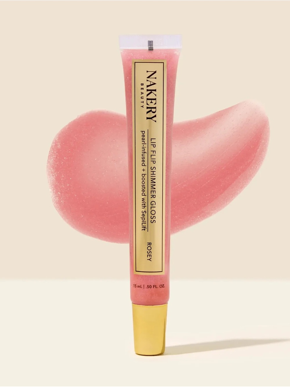 Nakery Lip Flip Shimmer Pearl & Peptide-Infused High-Shine Lipgloss - Rosey